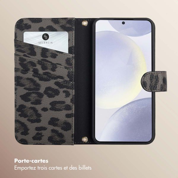 Selencia Étui de télephone portefeuille imprimé léopard Sabi Samsung Galaxy S25 / S24 - Midnight Black
