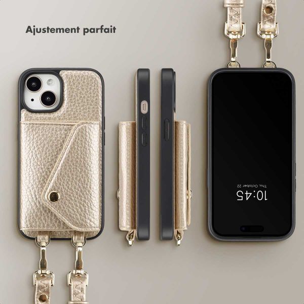 Selencia Coque de télephone Sera avec cordon et porte-cartes enveloppe Apple iPhone 15 - Champagne