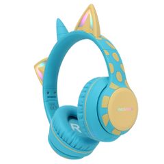 imoshion Casque sans fil pour enfants Unicorn LED Light - Limiteur de décibels - Avec câble AUX - Soft Blue / Yellow