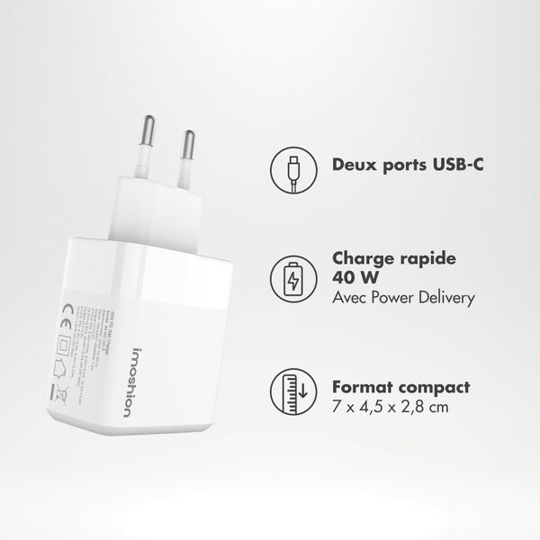 imoshion Adapteur secteur - Chargeur - 2x USB-C - Power Delivery - 40W - Blanc