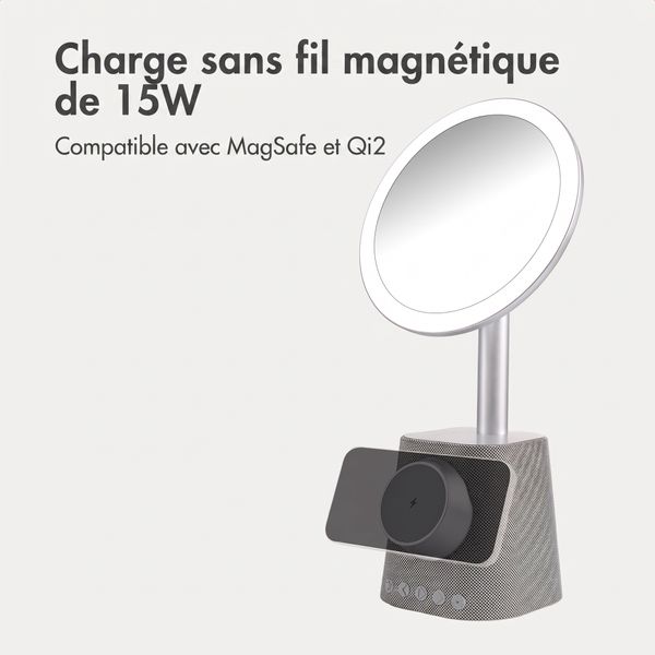 imoshion Miroir de maquillage avec haut-parleur Bluetooth et chargeur sans fil - Argenté