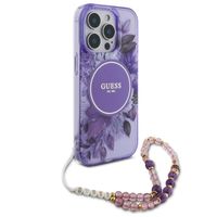 Guess MagSafe IML Flowers Case avec beads strap Apple iPhone 15 Pro Max - Purple