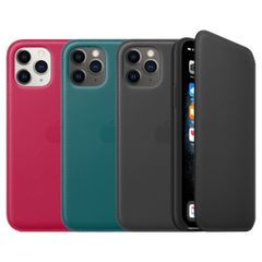 Apple 3 Pack Étui de télephone portefeuille Leather Folio Apple iPhone 11 Pro - Red Raspberry + Peacock + Black