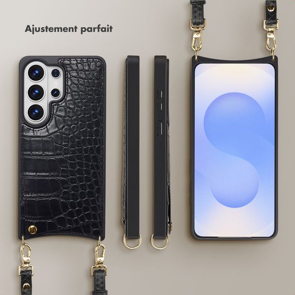 Selencia Coque de télephone Nova Croco avec cordon et porte-cartes Samsung Galaxy S26 Ultra - Noir