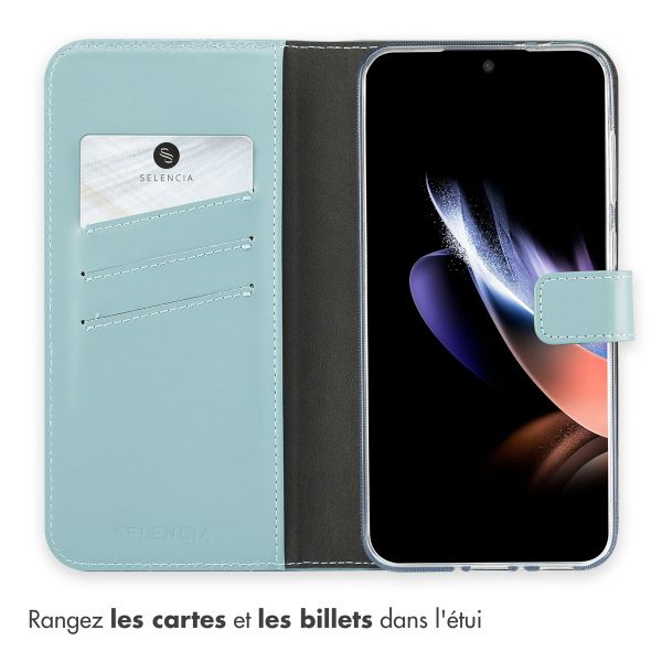 Selencia Étui portefeuille en cuir véritable Samsung Galaxy A36 / A56 - Air Blue