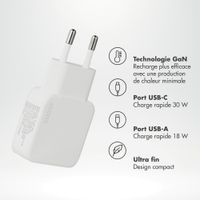 Accezz Chargeur GaN Ultra Slim - USB-C + USB-A - 30 W - Blanc
