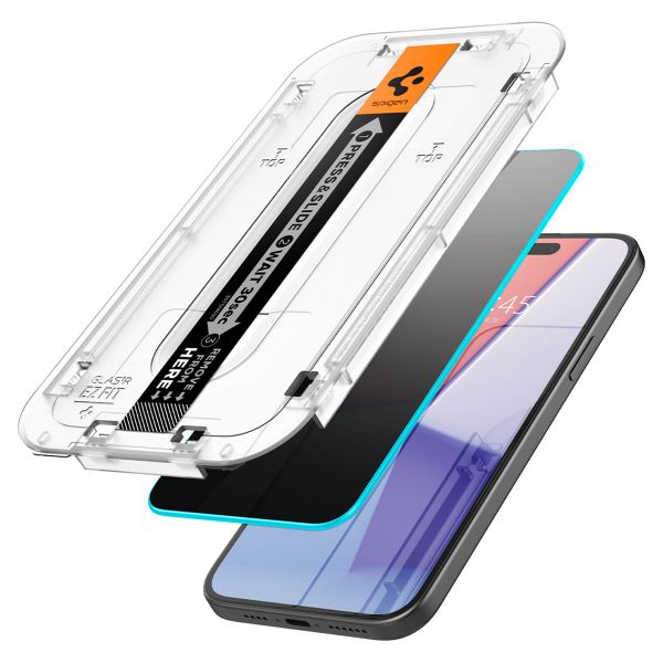 Spigen Protection d'écran en verre trempé GLAStR Privacy Applicator - lot de 2 Apple iPhone 16 / 15