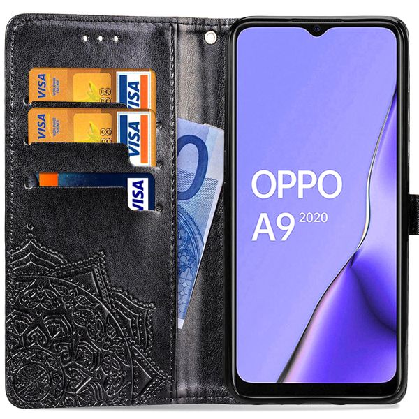 Etui de télephone portefeuille Mandala Oppo A5 (2020) / A9 (2020) - Noir
