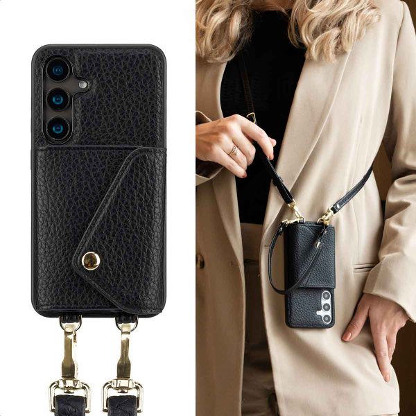 Selencia Coque de télephone Sera avec cordon et porte-cartes enveloppe Samsung Galaxy S24 - Noir