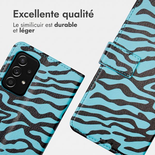 imoshion Étui de télephone portefeuille Design Samsung Galaxy A52(s) (5G/4G) - Black Blue Stripes