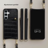 Selencia Coque de télephone Nova Croco avec cordon et porte-cartes Samsung Galaxy S25 / S24 - Noir