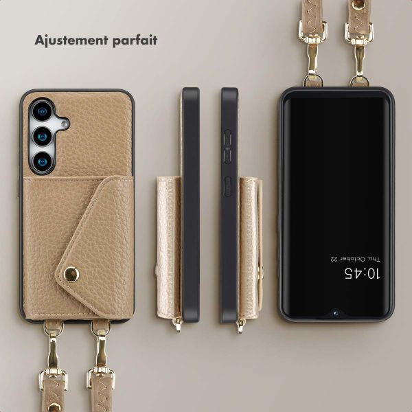 Selencia Coque de télephone Sera avec cordon et porte-cartes enveloppe Samsung Galaxy S25 / S24 - Taupe