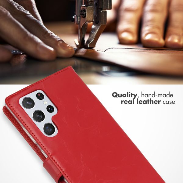 Selencia Étui portefeuille en cuir véritable Samsung Galaxy S22 Ultra - Rouge
