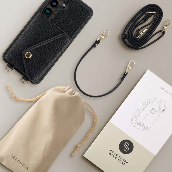 Selencia Coque de télephone Sera avec cordon et porte-cartes enveloppe Samsung Galaxy S24 - Noir