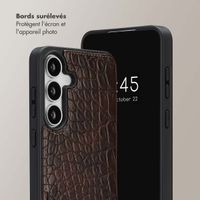 Selencia Coque de télephone Nova Croco avec cordon et porte-cartes Samsung Galaxy S25 FE - Choco Brown