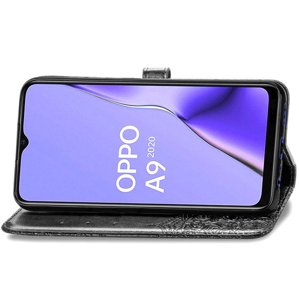 Etui de télephone portefeuille Mandala Oppo A5 (2020) / A9 (2020) - Noir