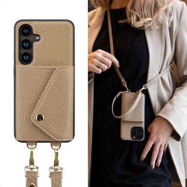 Selencia Coque de télephone Sera avec cordon et porte-cartes enveloppe Samsung Galaxy S24 - Taupe