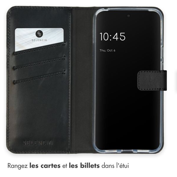 Selencia Étui portefeuille en cuir véritable Google Pixel 8 - Noir