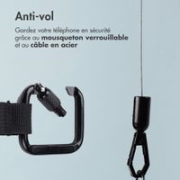 imoshion Cordon rétractable avec mousqueton et patch pour téléphone - Cordon de téléphone anti-vol - Noir