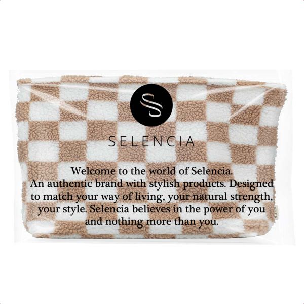Selencia Sac Fourre-tout Zaya - Teddy Sac Ordinateur 16 pouces - Beige à carreaux