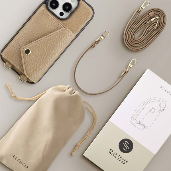 Selencia Coque de télephone Sera avec cordon et porte-cartes enveloppe Apple iPhone 16 Pro - Taupe