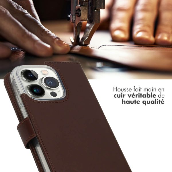 Selencia Étui portefeuille en cuir véritable Apple iPhone 14 Pro - Marron
