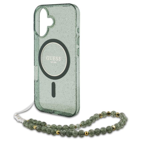 Guess MagSafe IML Glitter Case avec beads strap Apple iPhone 16 - Green