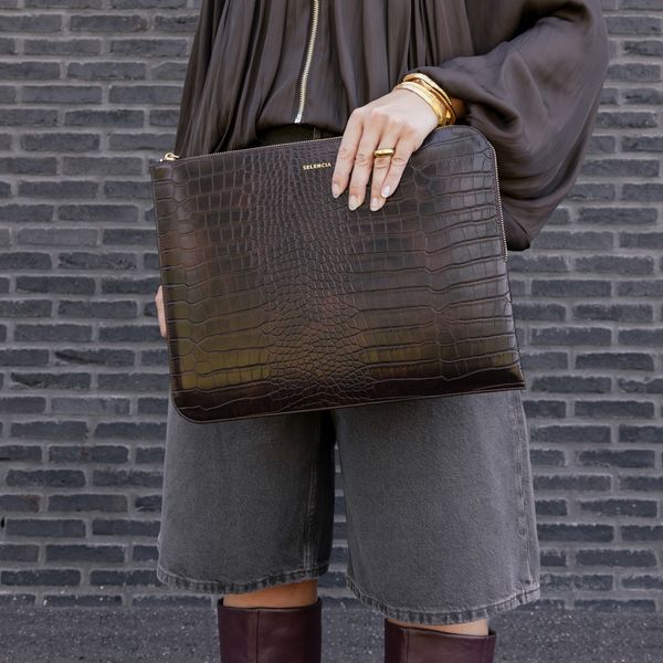Selencia Pochette ordinateur Croco 14 pouces - Choco Brown
