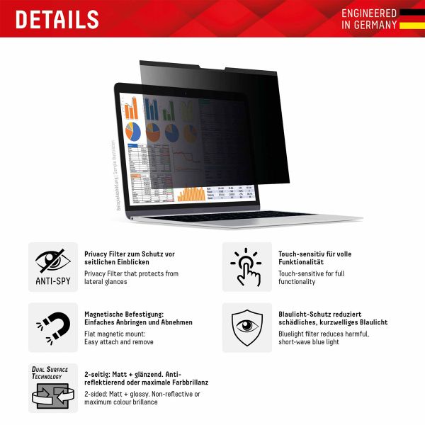 Displex Protection d'écran magnetique Privacy Safe Apple MacBook Air 15 pouces (2023 / 2024 M3 / 2025 M4 / 2026 M5)