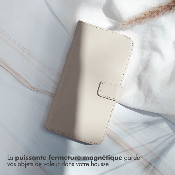 Selencia Étui portefeuille en cuir véritable Samsung Galaxy S25 - Greige