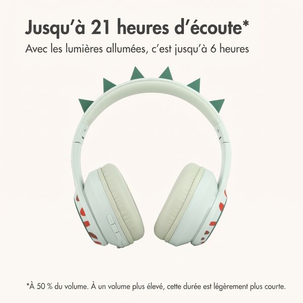 imoshion Casque sans fil pour enfants Dino LED Light - Limiteur de décibels - Avec câble AUX - Brown / Orange