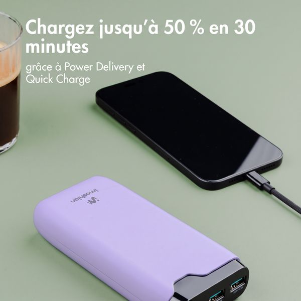 imoshion Batterie externe 20 000 mAh - Chargeur rapide 22,5 W - USB-C / USB-A - Lilas