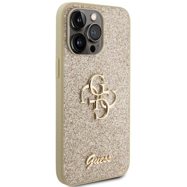 Guess Coque 4G Metal Logo Glitter Apple iPhone 15 Pro Max - Doré
