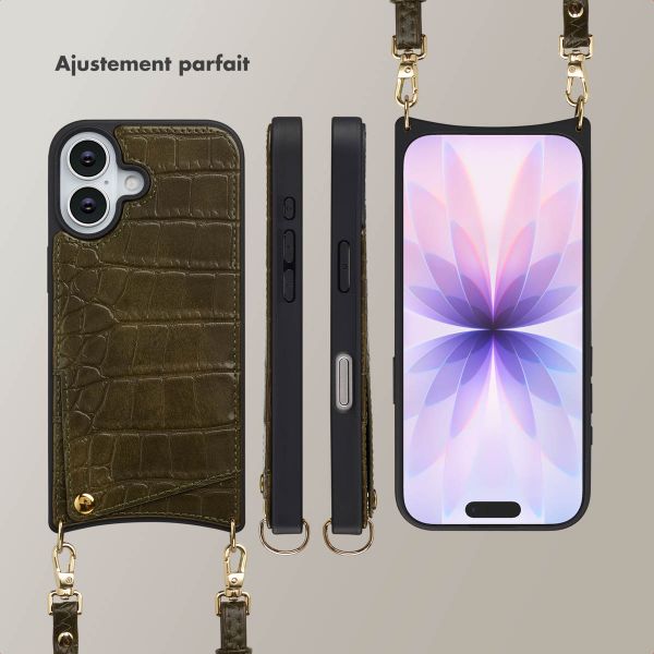 Selencia Coque de télephone Nova Croco avec cordon et porte-cartes Apple iPhone 17 - Dark Olive
