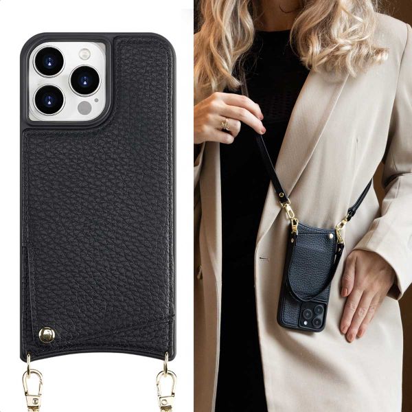 Selencia Coque de télephone Nova avec cordon et porte-cartes Apple iPhone 15 Pro Max - Noir