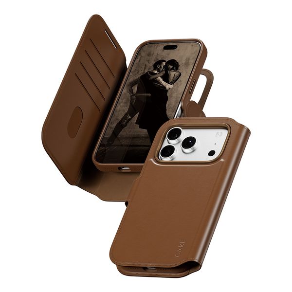 CARE by PanzerGlass Étui de télephone portefeuille Tango 2 en 1 avec MagSafe Apple iPhone 18 Pro / 17 Pro - Marron
