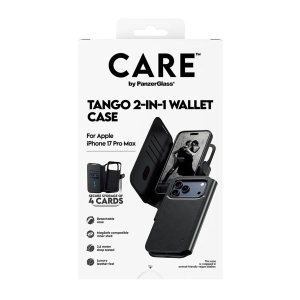 CARE by PanzerGlass Étui de télephone portefeuille Tango 2 en 1 avec MagSafe Apple iPhone 17 Pro Max - Black