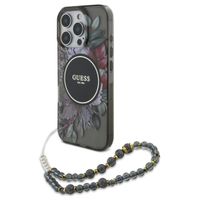 Guess MagSafe IML Flowers Case avec beads strap Apple iPhone 15 Pro Max - Noir