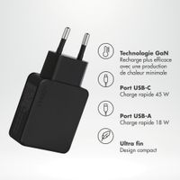 Accezz Chargeur GaN Ultra Slim - USB-C + USB-A - 45 W - Noir