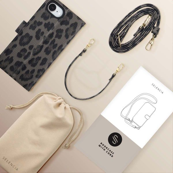 Selencia Étui de télephone portefeuille imprimé léopard Sabi Apple iPhone 17e / 16e - Midnight Black
