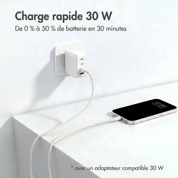 imoshion Câble USB-C vers Lightning Tressé 30 W - 2 mètres - Blanc