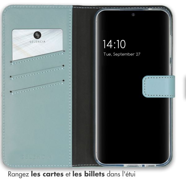 Selencia Étui portefeuille en cuir véritable Samsung Galaxy S23 FE - Air Blue