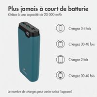 imoshion Batterie externe 20 000 mAh - Chargeur rapide 22,5 W - USB-C / USB-A - Vert pétrole