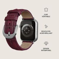 Burga Bracelet en cuir véritable  - Apple Watch | 44/45/46/49 mm / Connexion universelle 20 mm - Mobwife / Silver