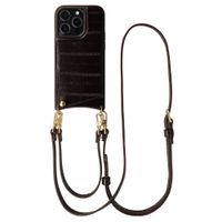 Selencia Nova coque arrière en cuir véritable avec porte-cartes Apple iPhone 14 Pro - Dark Chocolate