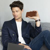 Selencia Étui portefeuille en cuir véritable Samsung Galaxy S21 Plus - Marron clair