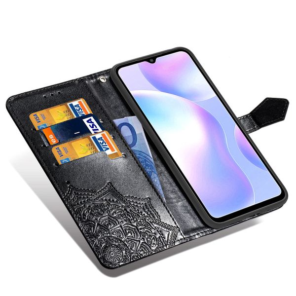 Etui de télephone portefeuille Mandala Xiaomi Redmi 9A - Noir