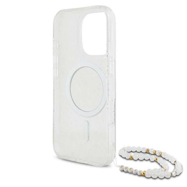 Guess MagSafe IML Glitter Case avec beads strap Apple iPhone 16 Pro Max - Transparent