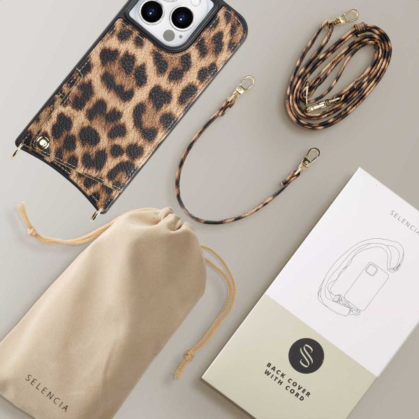 Selencia Coque de télephone Nova avec cordon et porte-cartes Apple iPhone 15 Pro - Leopard