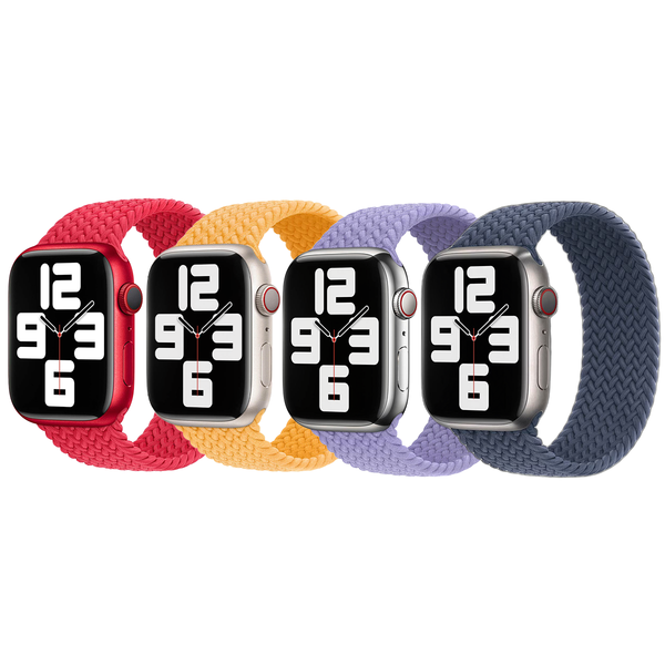 Apple 4 Pack Apple Bracelet Solo tressé Apple Watch| 38/40/41/42 mm - Taille 6 - (PRODUCT)RED / Maize / Lavender / Storm Blue